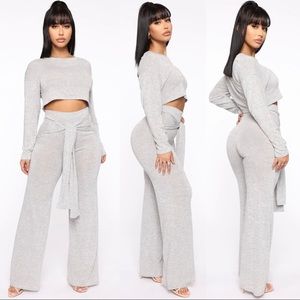 Matching Crop Top & Pants Set - Heather Grey - XS